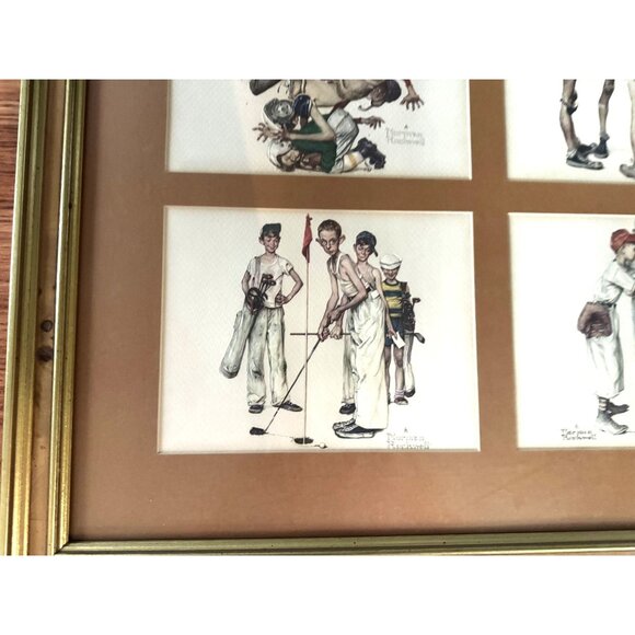 1970 Framed Norman Rockwell Quadruple Sports Print Framed Art 16" high and 15 7/ - Picture 3 of 12
